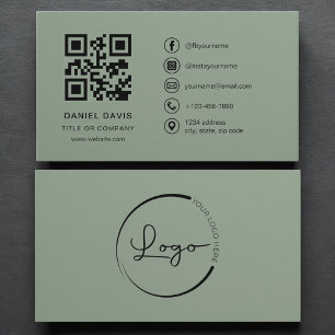 Cartão De Visita Código QR do logotipo da empresa em verde sage de