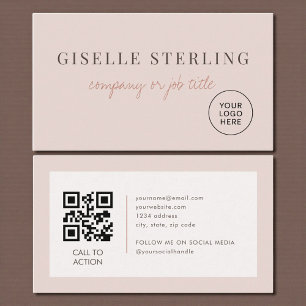 Cartão De Visita Código QR do Logotipo da Empresa Minimalista Rosa 