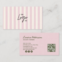 Código QR do Logotipo da Padaria com Listras Rosa 