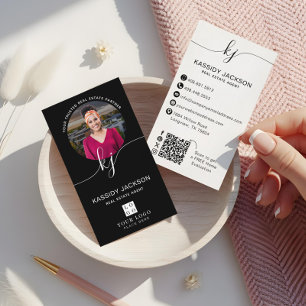 Cartão De Visita Código QR do Logotipo de Foto de Imóvel da Script 