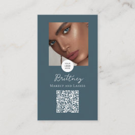 Cartão De Visita Código QR do Logotipo de Rótulo de Luxo em Azul Tu