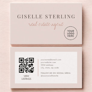 Cartão De Visita Código QR do Logotipo do Agente Imobiliário Rosa C