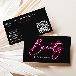 Cartão De Visita Código qr do logotipo do script de beleza neon ros