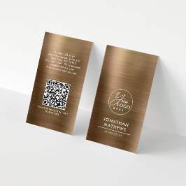 Cartão De Visita Código QR do logotipo Dourado metálico escovado pr