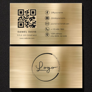 Cartão De Visita Código QR do logotipo Dourado mínimo de Faux profi