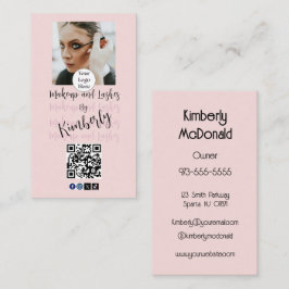 Cartão De Visita Código QR do Logotipo em Script Rosa Bege Foto Maq