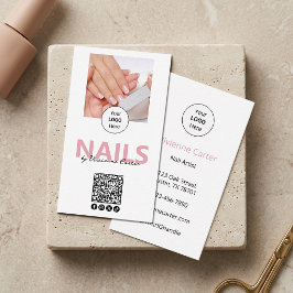 Cartão De Visita Código QR do Logotipo em Script Rosa Choque Foto S