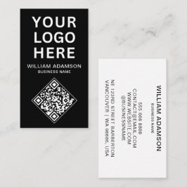 Cartão De Visita Código QR do Logotipo Empresarial | Branco e Preto