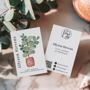 Cartão De Visita Código qr do logotipo fig da planta do designer fl