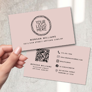 Cartão De Visita Código QR do Logotipo Mínimo de Escamudo Rosa Mode