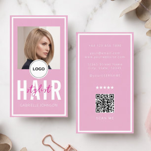 Cartão De Visita Código QR do Logotipo Moderno Rosa Bege Salão de C