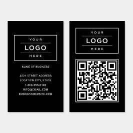 Cartão De Visita Código QR do Logotipo Negro Personalizado Moderno 