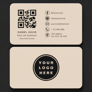 Cartão De Visita Código QR do Logotipo Neutro Bege Profissional