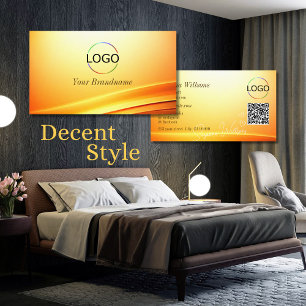 Cartão De Visita Código QR do logotipo Nobre Shimmery Orange Curved