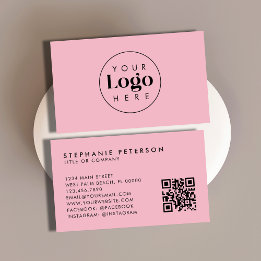 Cartão De Visita Código QR do Logotipo Personalizado Feminino Rosa 