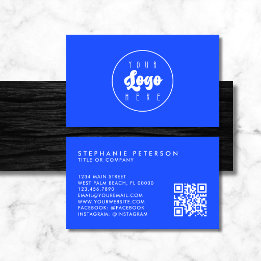 Cartão De Visita Código QR do Logotipo Personalizado Neon Azul Elét