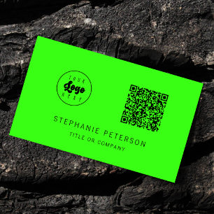 Cartão De Visita Código QR do Logotipo Personalizado Neon Verde em
