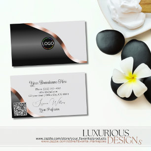 Cartão De Visita Código QR do Logotipo Preto Cinza Claro Rosa Doura