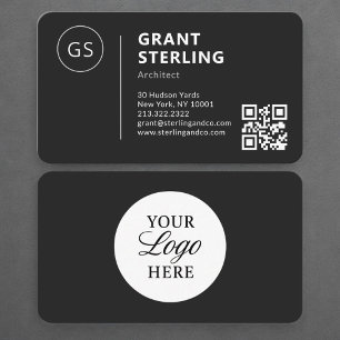Cartão De Visita Código QR do Logotipo Preto do Arquiteto Profissio