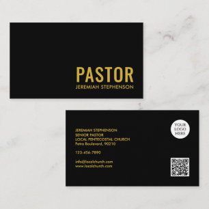 Cartão De Visita Código QR do Logotipo Preto Mínimo PASTOR