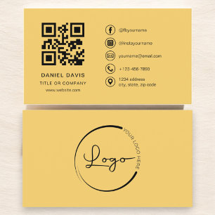 Cartão De Visita Código QR do logotipo profissional amarelo da empr