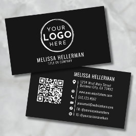 Cartão De Visita Código QR do logotipo profissional mínimo preto mo