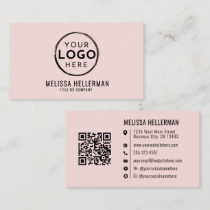 Cartão De Visita Código QR do Logotipo Profissional Rosa Corado