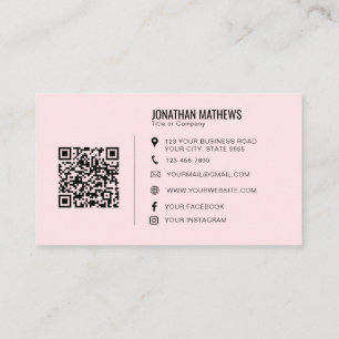 Cartão De Visita Código QR do logotipo profissional rosa mínimo da