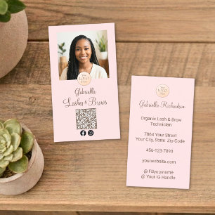 Cartão De Visita Código QR do Logotipo Rosa Corado Foto Cílios e So