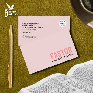 Cartão De Visita Código QR do Logotipo Rosa Minimal Blush PASTOR