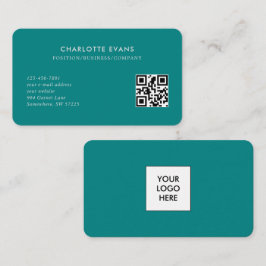 Cartão De Visita Código QR do Logotipo Teal Minimalista Simples