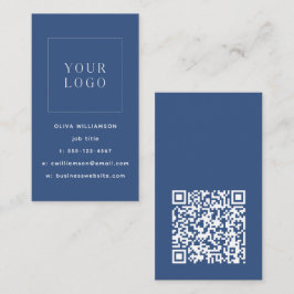 Cartão De Visita Código QR do Logotipo Vertical Azul Minimalista Mo