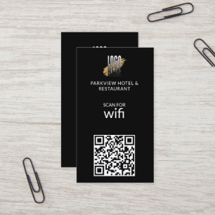 Cartão De Visita Código QR do Logotipo Wifi Moderno em Preto