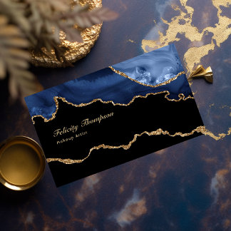 Cartão De Visita Código QR do marinho e do Precioso Agate Dourado