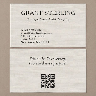 Cartão De Visita Código QR do Minimal Linen Attorney at Law