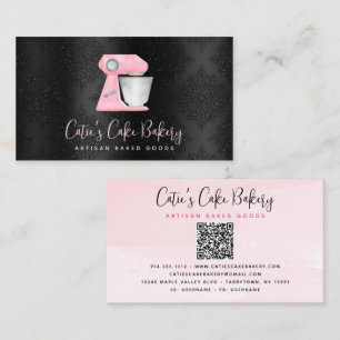 Cartão De Visita Código QR do Misturador de Padaria Rosa Bege em Da