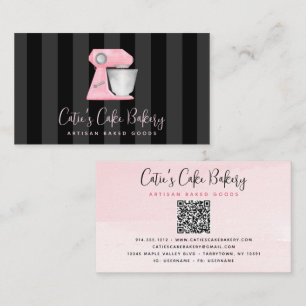 Cartão De Visita Código QR do Misturador de Padaria Rosa Bege em Li