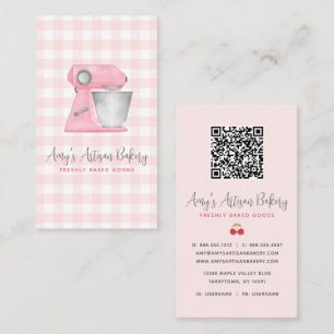 Cartão De Visita Código QR do Misturador de Padaria Rosa Blush com