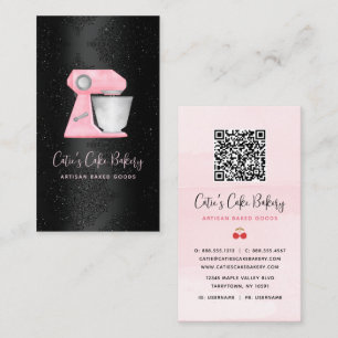 Cartão De Visita Código QR do Misturador Rosa Blush de Padaria no D