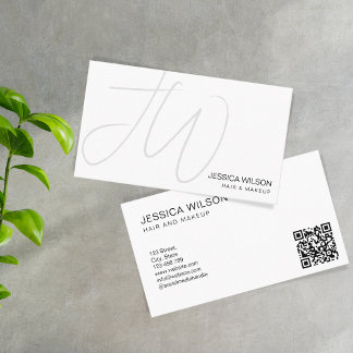 Cartão De Visita Código QR do Monograma Branco Profissional Mínimo 