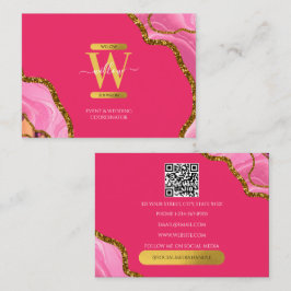 Cartão De Visita Código QR do Monograma de Geodo de Agate Dourado r