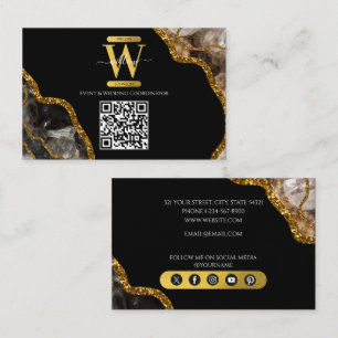 Cartão De Visita Código QR do Monograma de Geodo de Agato Preto e D