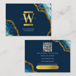 Cartão De Visita Código QR do Monograma de Geodo de Agitação Dourad