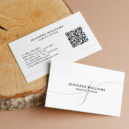 Cartão De Visita Código QR do Monograma de Script Preto Branco Simp