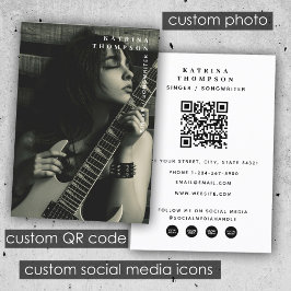 Cartão De Visita Código QR do Músico Cantor Moderno Foto Guitarista