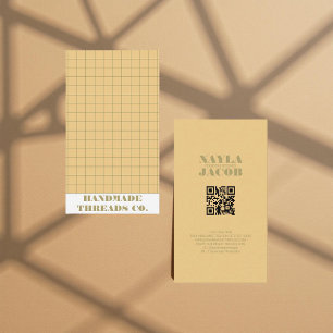 Cartão De Visita Código QR do Padrão Verificado Amarelo Moderno