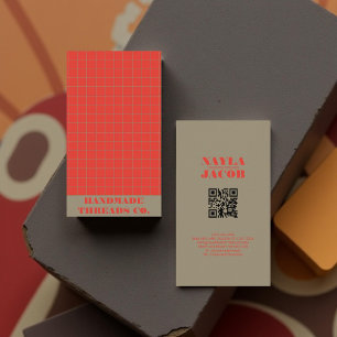 Cartão De Visita Código QR do Padrão Verificado Vermelho Moderno