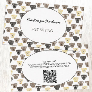 Cartão De Visita Código QR do Pet Sitting Cog Watercolor