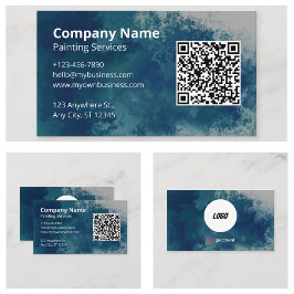 Cartão De Visita Código QR do Pintor de Aquarela Azul