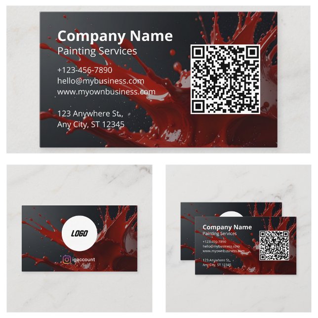 Cartão De Visita Código QR do pintor vermelho moderno (Modern Red Painter QR Code Business Cards)